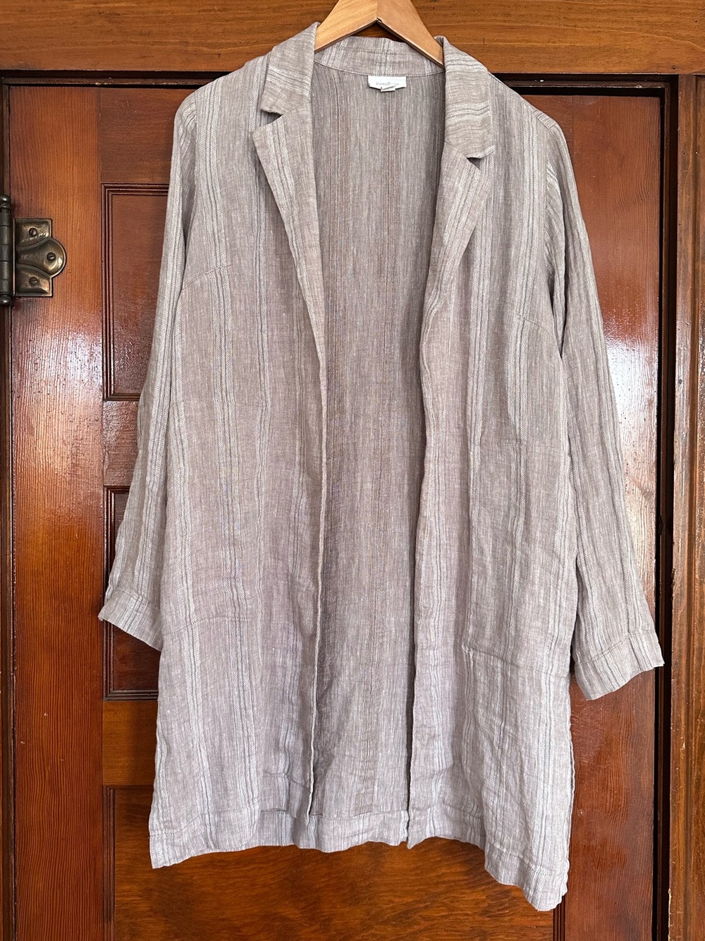 Pure Jill Linen Striped Open Front Duster Jacket Topper Sz XS BohoWestern Rustic